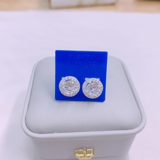 Bông tai đá tròn , chốt nụ , bạc 925 - kim hưng store