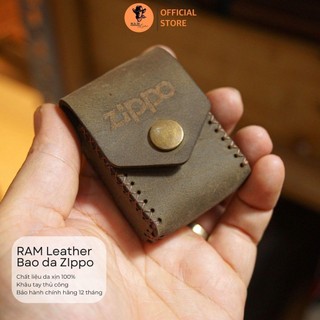 Bao da siêu bền bò thật handmade thủ công Zippo Màu Nâu Đất RAM