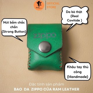 Bao da siêu bền bò thật handmade thủ công Zippo da bò thật handmade Màu Xanh Rêu RAM