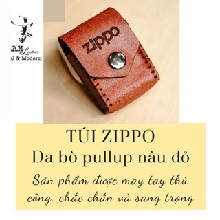 Bao da siêu bền bò thật handmade thủ công Zippo da bò thật handmade Màu Nâu Đỏ RAM