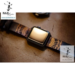 Dây đồng hồ siêu bền 18mm , 20mm , 22mm AW da bò thật handmade Ram Simple Trống Đồng Socola