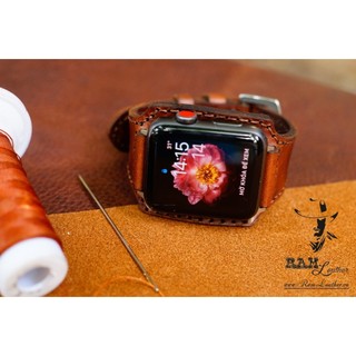 Dây đồng hồ siêu bền AW, iWatch Series 7 SE 6 5 4 3 2 1 size da bò thật handmade Nâu Đỏ Bản Cao Cấp