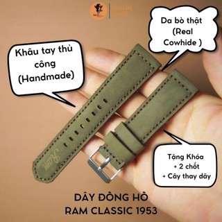 Dây đồng hồ siêu bền da bò thật handmade 1953 da bò thật handmade Sáp Nâu Đen