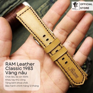 Dây đồng hồ siêu bền da bò thật handmade Casio AE 1200 WHD/ RAM Classic 1983 Vàng Sữa