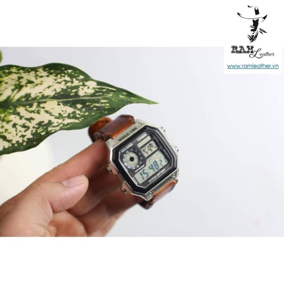 Dây đồng hồ siêu bền da bò thật handmade Cho / Ae 1200 Whd / Ae 1200 Wh / 1200whd / 1000w / 1000wd