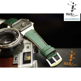 Dây đồng hồ siêu bền da bò thật handmade Cho Casio AE 1200 WHD Whd da bò thật handmade Xanh Rêu Cực Đẹp RAM