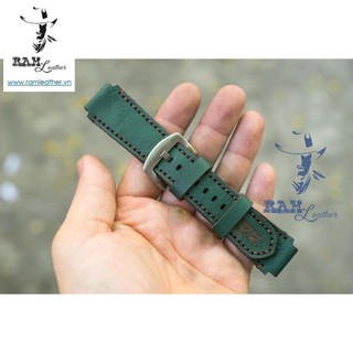 Dây đồng hồ siêu bền da bò thật handmade Cho Casio AE 1200 WHD Whd da bò thật handmade Xanh Rêu Cực Đẹp