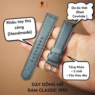 Dây đồng hồ siêu bền Da Dê Xanh Navy Da Dê RAM Classic 1993 size 22mm, 21mm, 20mm, 19mm, 18mm, AW, Casio 1200