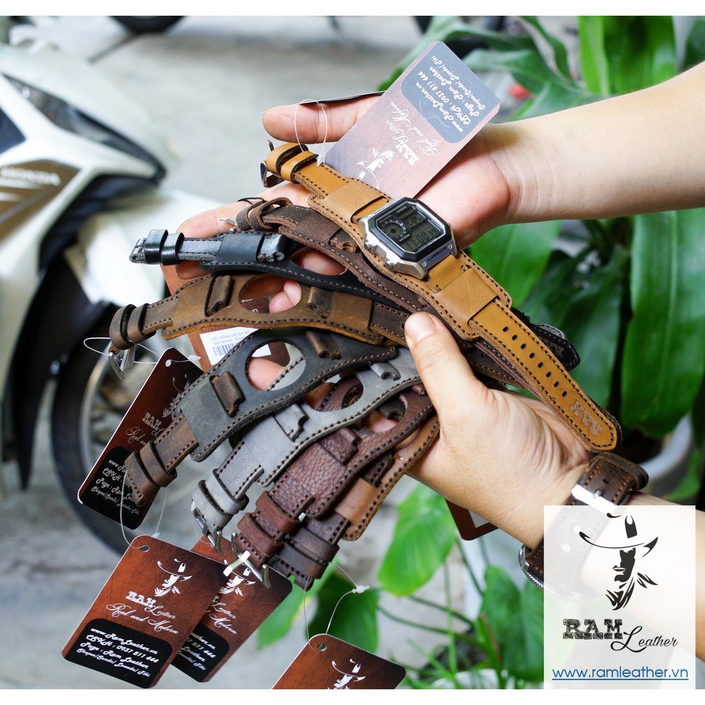 Dây đồng hồ siêu bền Quân đội da bò thật handmade Ram Bundstrap B2+ Ram 1939 Xám RAM