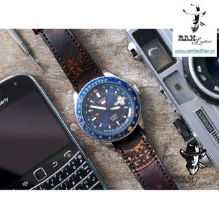 Dây đồng hồ siêu bền Ram Traditional Mahogany Da Bò Veg Ý size 22mm, 21mm, 20mm, 19mm, 18mm, AW, Casio 1200