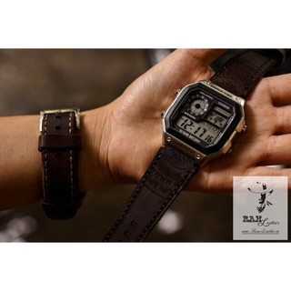 Dây đồng hồ siêu bền Trống Đồng da bò thật handmade Nâu Đất Cho 1200 / 1300 / 1100 / 1000 / Seiko / Orient