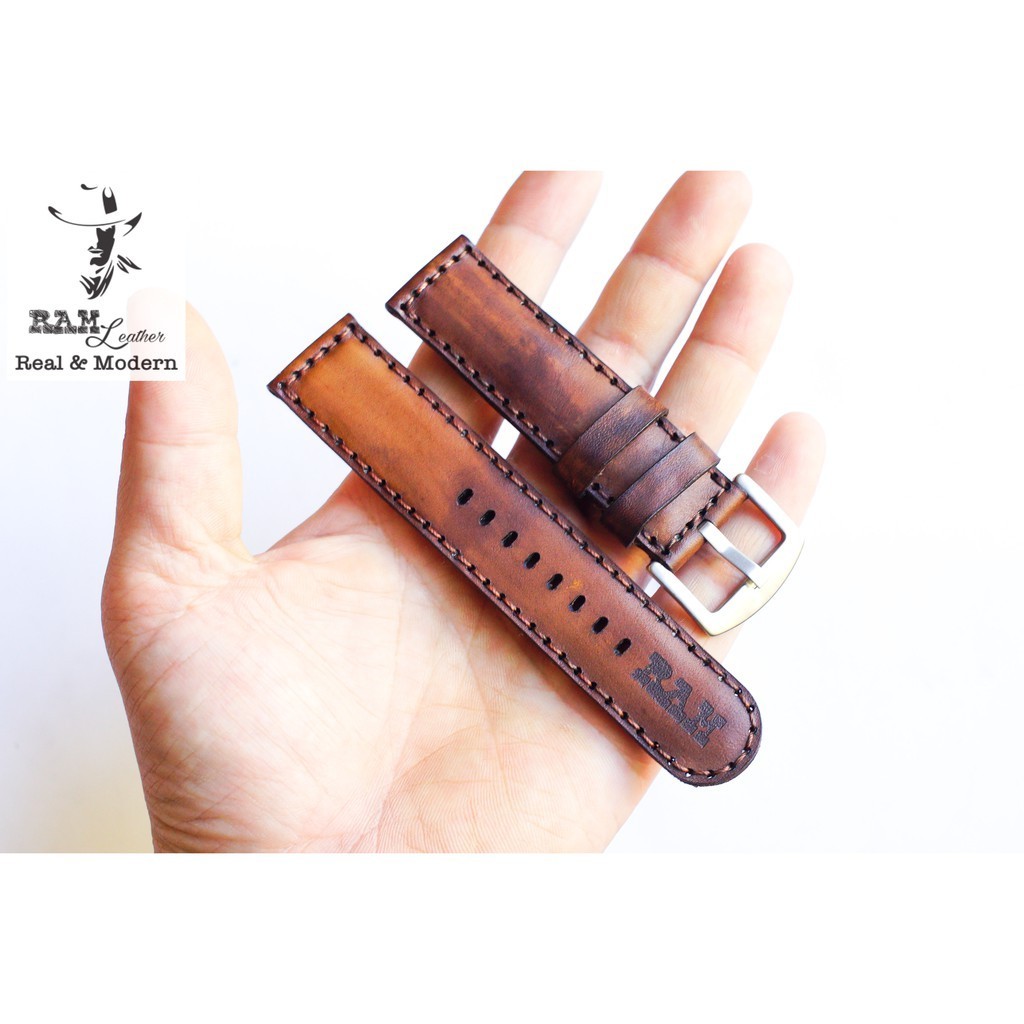 Dây đồng hồ siêu bền Da bò Veg Ý RAM Bauhaus Socola size 22mm, 21mm, 20mm, 19mm, 18mm, AW, Casio 120
