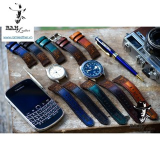 Dây đồng hồ siêu bền Ram Traditional Black Da Bò Veg Ý size 22mm, 21mm, 20mm, 19mm, 18mm, AW, Casio 1200
