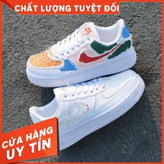 Giày_Nike_air_Force Trắng Xé Nhiều Màu Nam Nữ,Giày Sneaker AF1 7 màu tự xé bản chuẩn Sc full phụ kiện