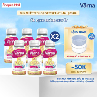 Combo 2 lốc 6 chai sữa bột pha sẵn Värna Diabetes (12 chai x 237ml)  - Ổn định đường huyết (GI = 26,9) - Varna