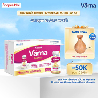 Thùng sữa bột pha sẵn Värna Diabetes - Ổn định đường huyết (GI = 26,9) (24 chai x 237ml) - Varna