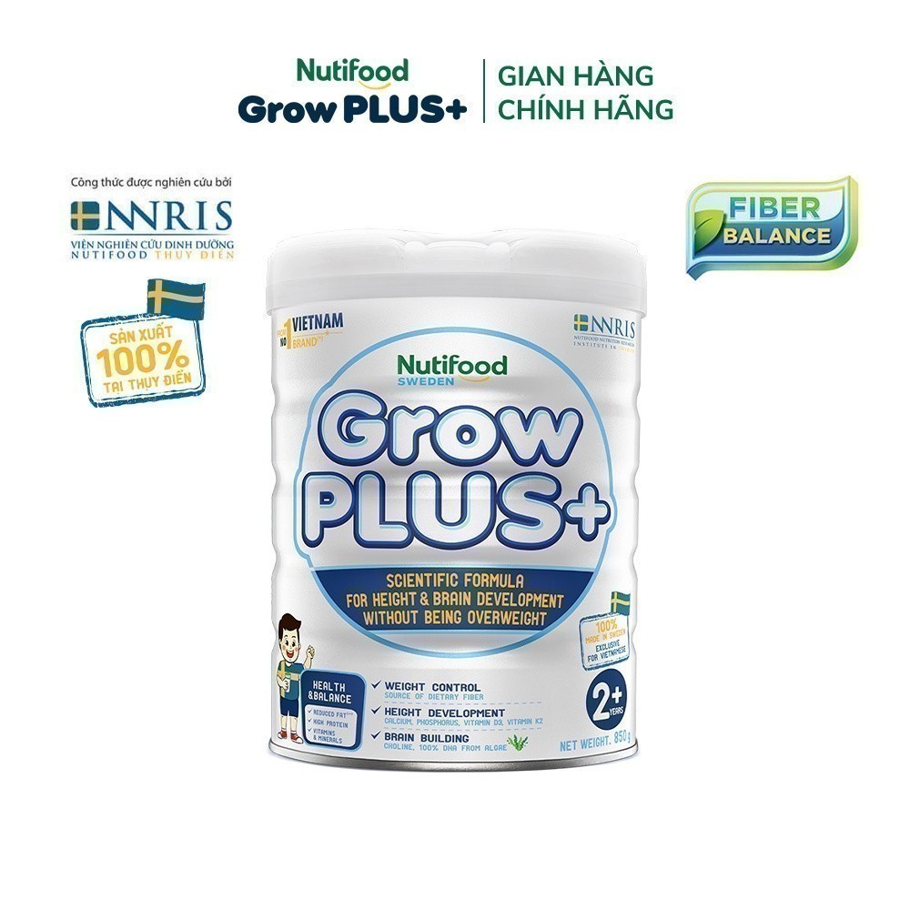 Sữa Bột Nutifood GrowPLUS+ Kiểm Soát Cân Nặng 850g - Cao Lớn, Thông Minh Vượt Trội (850g)