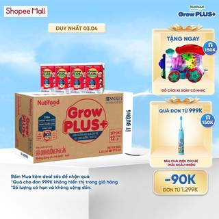 Thùng Sữa Bột Pha Sẵn Nutifood GrowPLUS+ ít đường Suy Dinh Dưỡng - Trên 1 Tuổi - Tăng Cân, Tăng Chiều Cao (48 Hộp x 110m