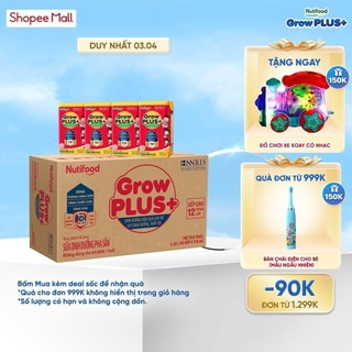 Thùng Sữa Bột Pha Sẵn Nutifood GrowPLUS+ Suy Dinh Dưỡng - Tăng Cân, Tăng Chiều Cao (48 Hộp x 110ml)