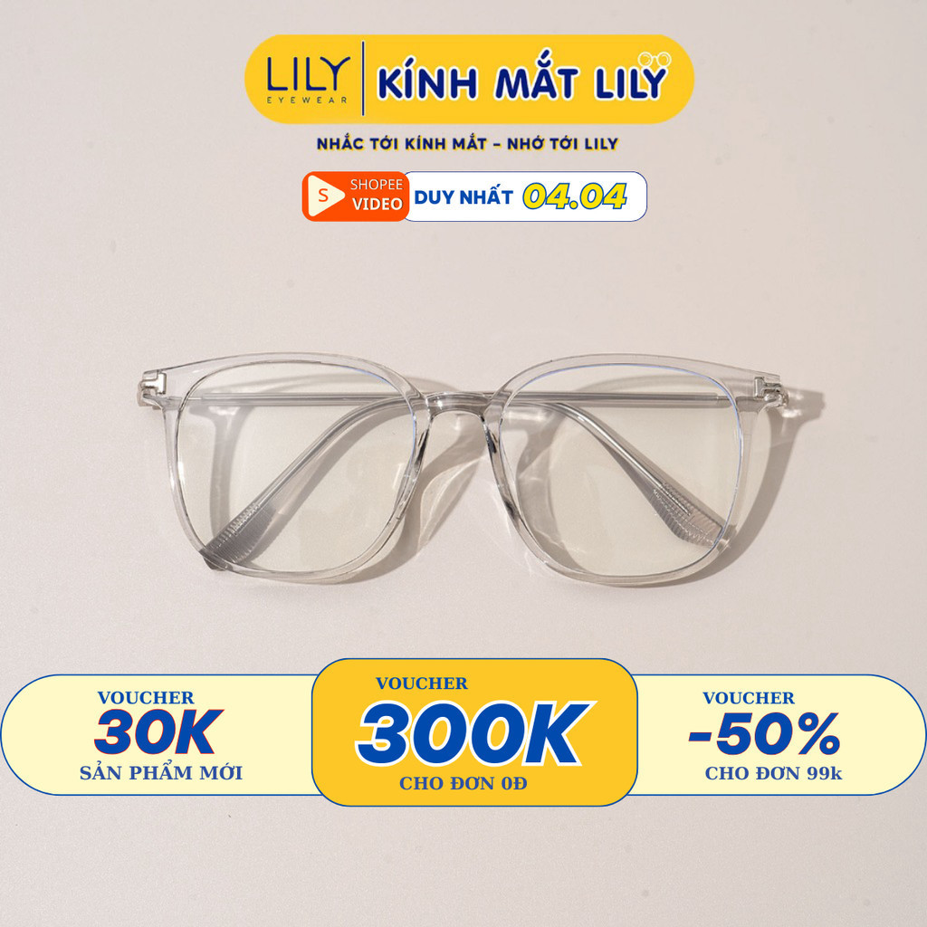 Kính vuông mắt to nam nữ LILYEYEWEAR gọng nhựa bền màu sắc thời trang 01283