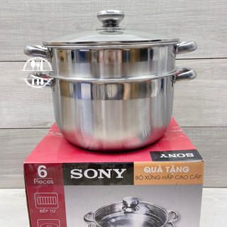 Bộ nồi xửng hấp cao cấp Sony 26cm sử dụng mọi loại bếp