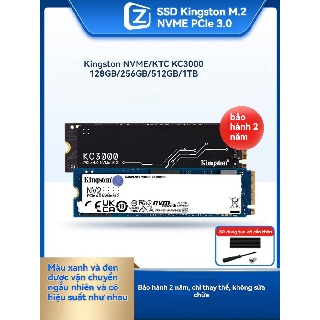 Kingston M2 SSD 128GB/256GB/512GB/1TB, NVME-pcle3.0. Thích hợp cho máy tính để bàn/laptop (chính hãng. Bảo hành 3 năm)