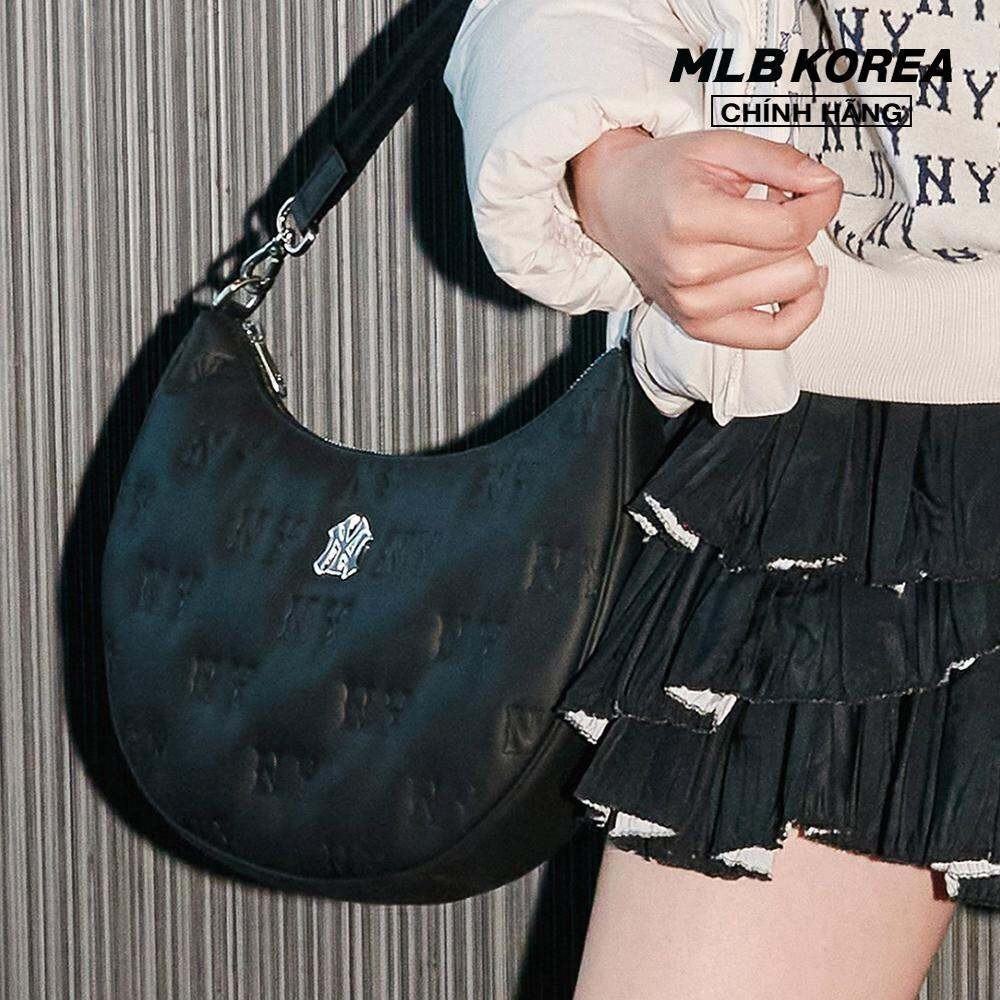 MLB - Túi đeo vai nữ hình bán nguyệt Classic Monogram Embo 3ABQS093N-50BKS