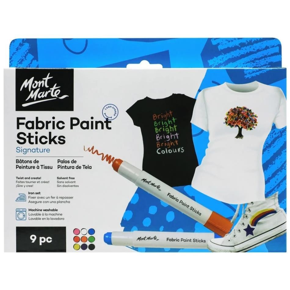 Bộ bút màu vẽ vải dạng thỏi Mont Marte Fabric Paint Sticks - 9 cây/bộ