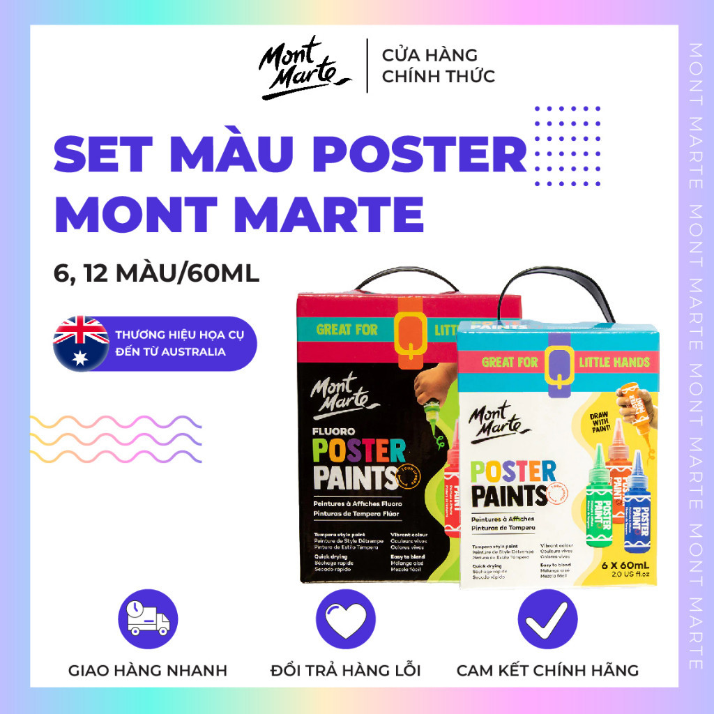 Bộ Màu nước Poster Paint Mont Marte 6,12,24 Màu x 60ml