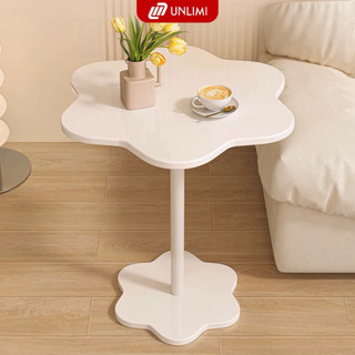 Bàn trà cafe hình bông hoa màu full trắng khung thép mặt gỗ MDF decor phòng cực xinh UNLIMI - GM111