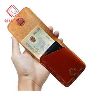 Ví da nam Q9 LEATHER Ví Sen 3 da bò thật cao cấp nhỏ gọn Màu Bò Cháy
