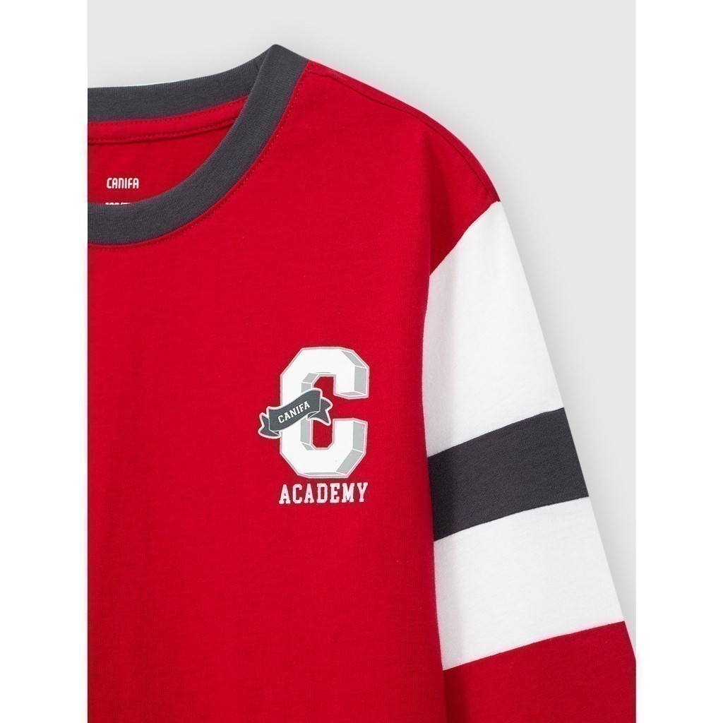 Áo phông bé trai CANIFA áo thun dài tay chất liệu cotton USA phối màu 2TL23W009
