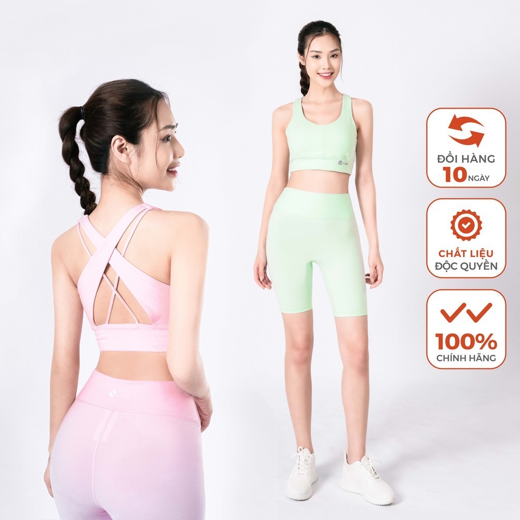 Set Tập Gym Nữ LV24212205 Livan Sport Áo Bra Kèm Đệm & Quần Biker