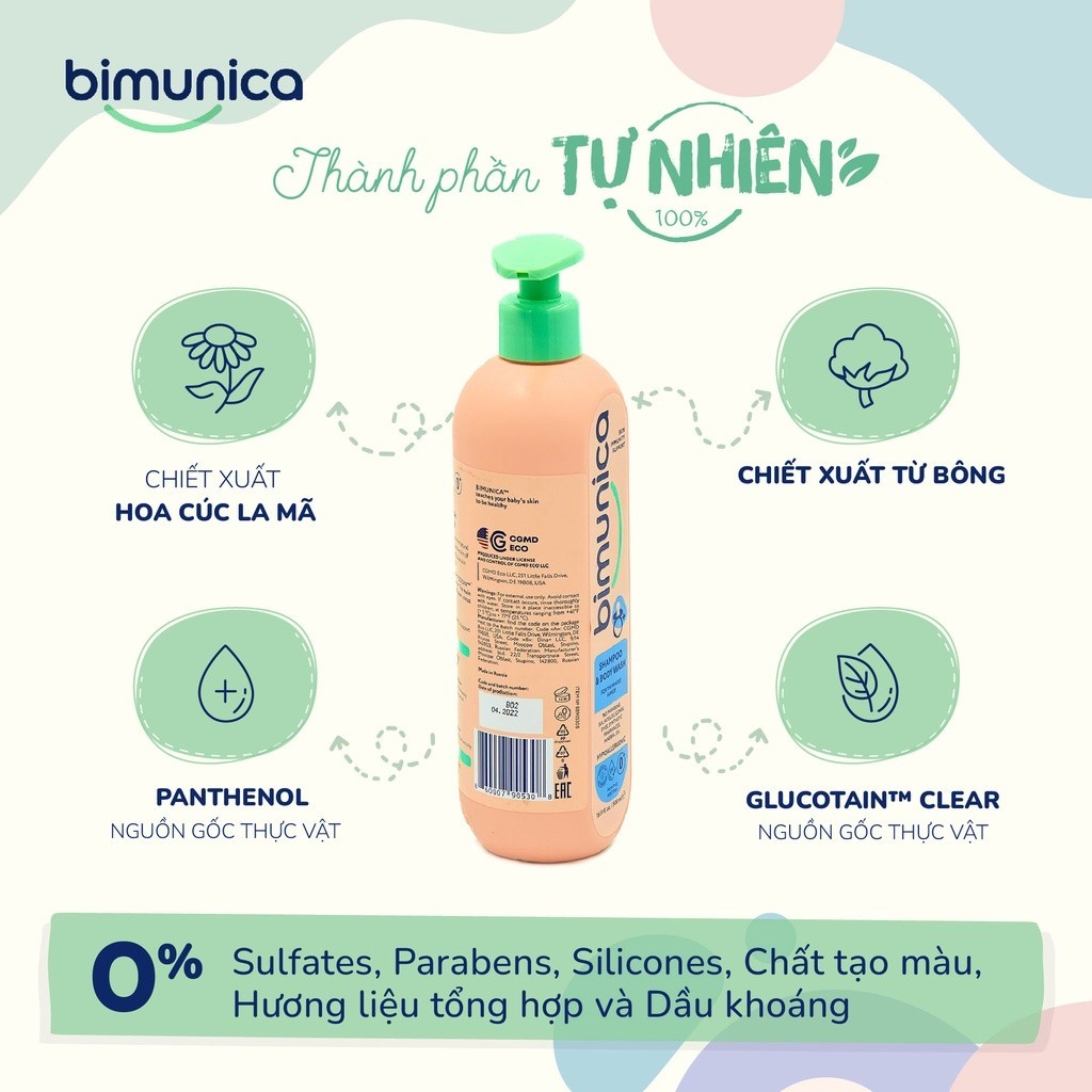 Combo Tắm Gội 2in1 Cho Bé Sơ Sinh Và Gia Đình Cao Cấp Bimunica 500ml + 500ml