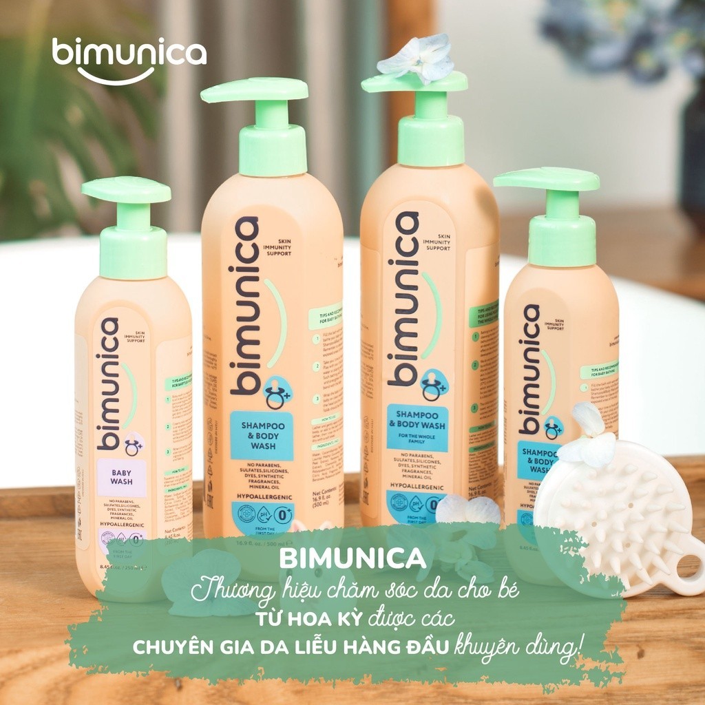 Combo Tắm Gội 2in1 Cho Bé Sơ Sinh Và Gia Đình Cao Cấp Bimunica 500ml + 500ml