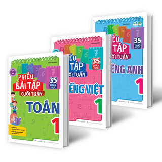Sách combo phiếu bài tập cuối tuần toán, tiếng việt, tiếng anh lớp 1 - mgb