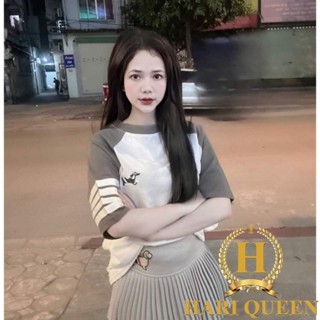 Áo thun tay lỡ logo cún 4 vạch tay raglan HARIQUEEN - Áo phông nam nữ unisex freesize form rộng 65kg chất cotton mát