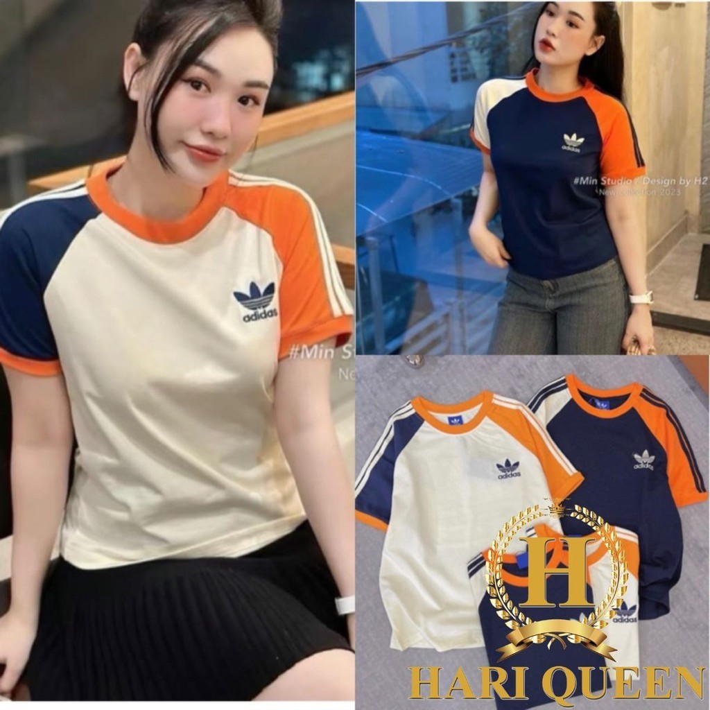 Áo Thun Tay Lỡ Das Phối Cam Thêu Log sọc tay HARIQUEEN - Áo phông nam nữ unisex freesize form rộng 65kg chất cotton
