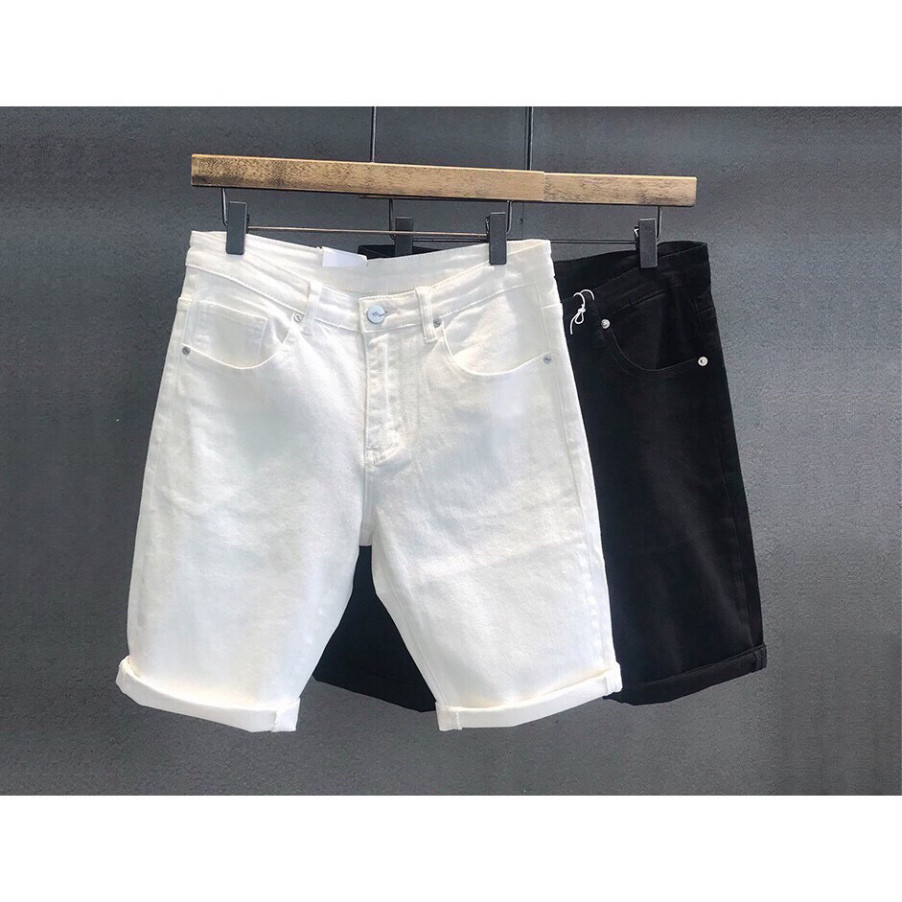 Quần body nam Quần short jean nam có giãn SHORT jean đen trắng trơn rách - Hàng mới về