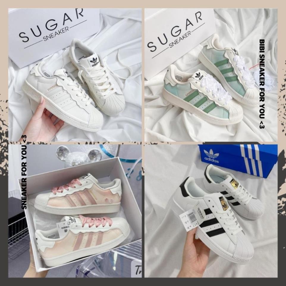 Giày Adidas_Sò Nam Nữ, Giày DAS Superstar Mũi Sò Bản Mới Full 3 Màu Hồng Kem Xanh Full Box Bill Hàng Đẹp - BIBISNEAKER