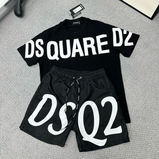 Bộ đồ nam cộc tay mặc hè DSQ2 in hoạ tiết chữ Dsquared2 ngang thân quần gió dây rút cao cấp
