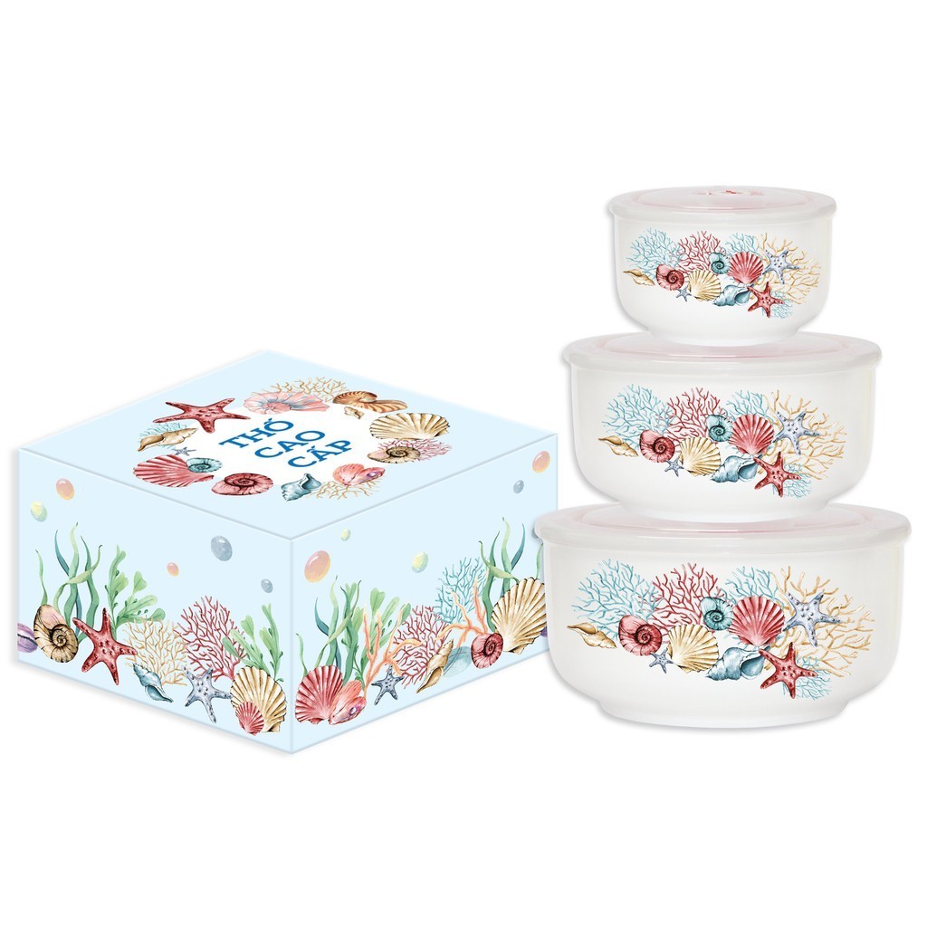 [MKB Gift] Bộ 3 Thố Sứ Hoa Văn Pampers