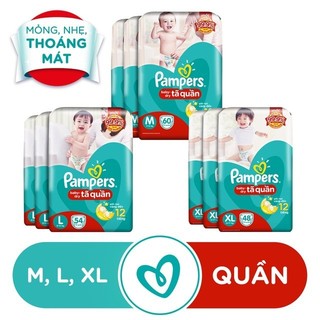 [Mã FMCG80 giảm 10% đơn từ 400K] Bộ 3 Tã/Bỉm Quần Pampers Baby-Dry bịch Jumbo Đại đủ size M60/L54/XL48