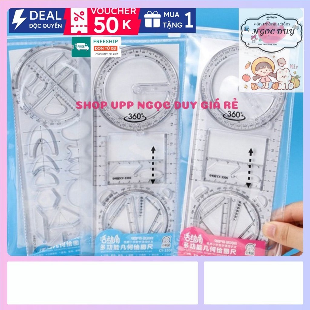 Thước kẻ đa năng- Thước kẻ 360 độ Decorme thước đa năng kẻ được nhiều hình vẽ hình học tiện dụng cho học sinh