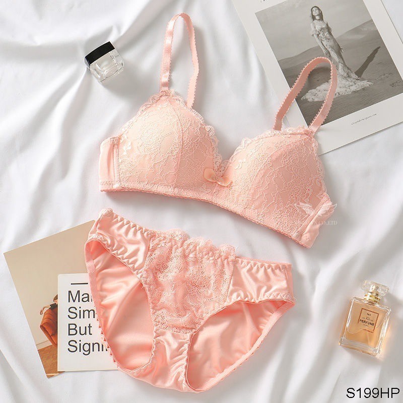 Bộ đồ lót nữ ren sexy VINGO áo ngực bralette mút mỏng không gọng và quần lót ren quyến rũ S199 VNGO