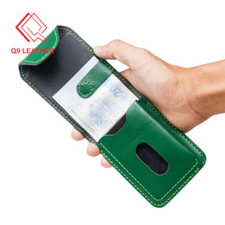 Ví da nam q9 leather ví sen 5 da bò thật cao cấp màu xanh lá