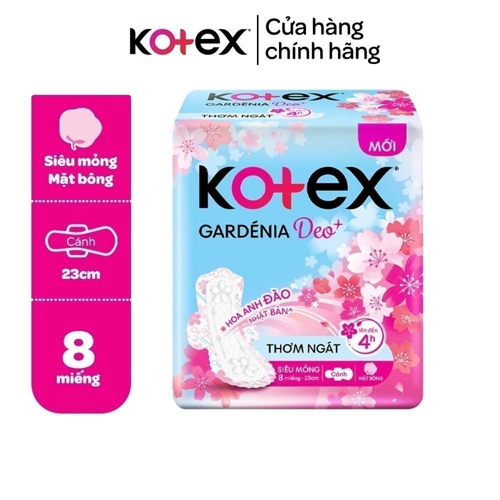 [Tặng 2M miếng đến khi hết hàng] Băng vệ sinh Gardenia Deo+ - Hoa Anh Đào Mặt Bông siêu mỏng cánh 23cm 8 miếng