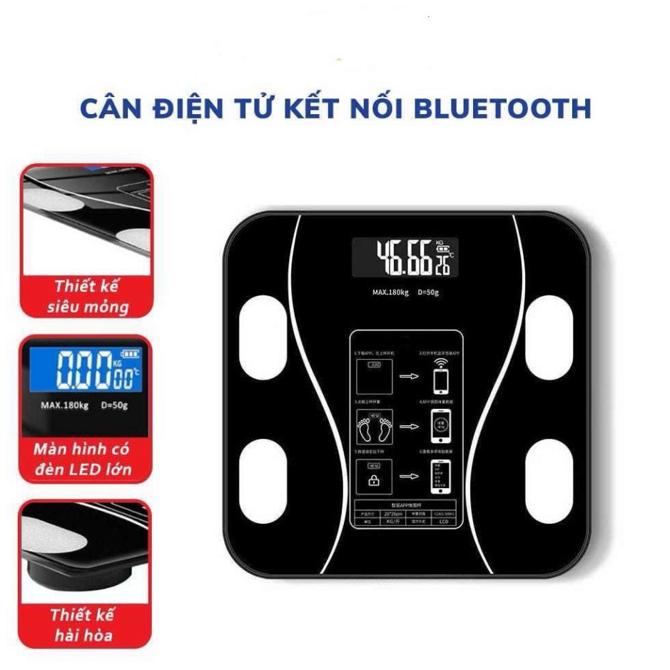 Cân Điện Tử Thông Minh Sạc USB Kết Nối Điện Thoại Qua Bluetooth Màn Hình