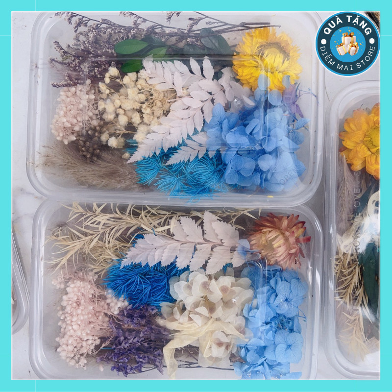 Hoa khô tự nhiên mix nhiều loại trang trí resin, nến thơm, sổ tay khung ảnh lưu niệm vintage