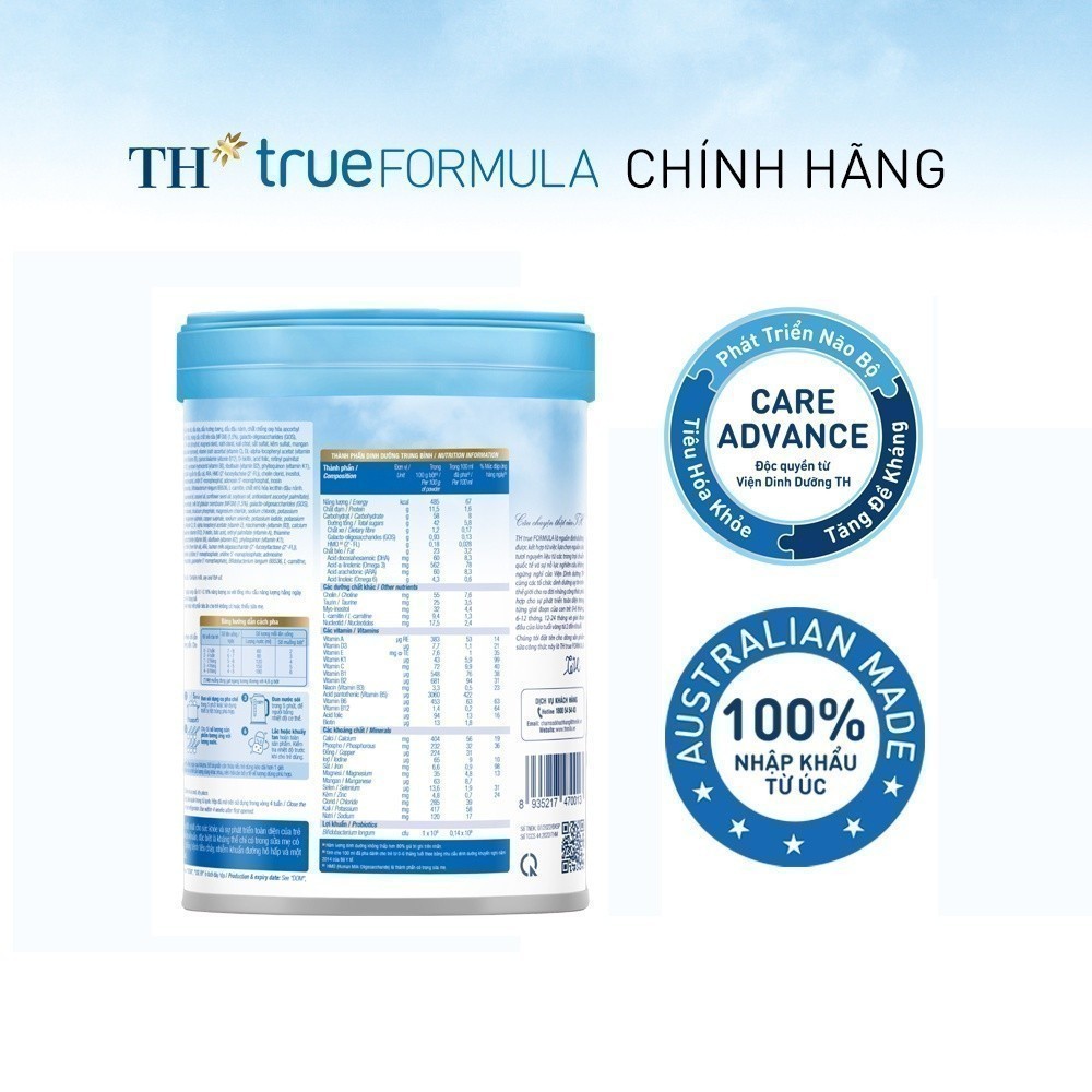 Thùng 6 hộp sản phẩm dinh dưỡng công thức cho trẻ từ 0 đến 6 tháng tuổi TH True Formula 1 800g (800g x 6)